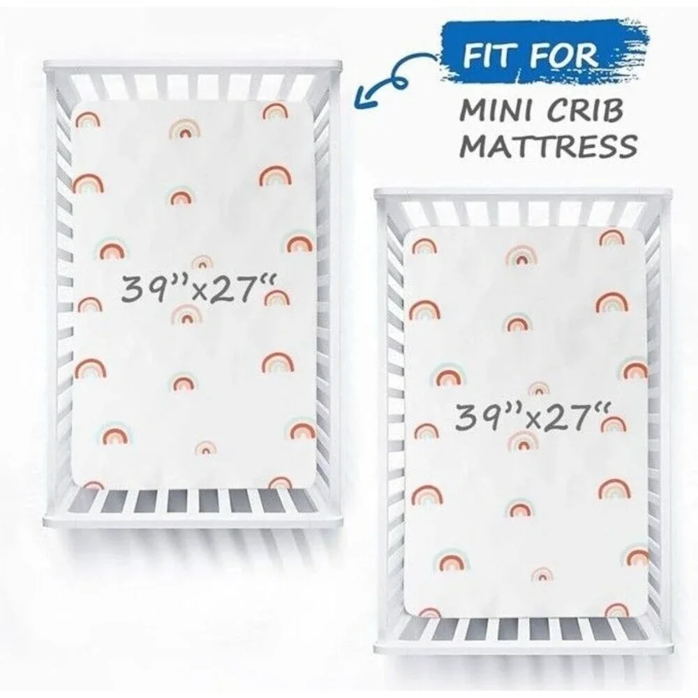 Cold Wind Playard Fitted Mattress Sheets NEW Rainbow 2 pk. Fits 39x27 Mini Crib